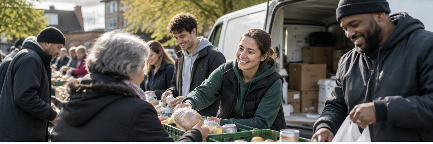 Volunteers supporting a community food distribution
